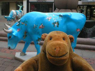 Mr Monkey with a blue cow