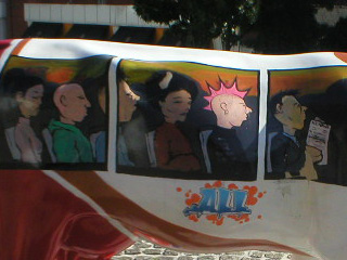 Detail of the passengers on the bus cow