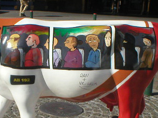 Detail of the passengers on the bus cow