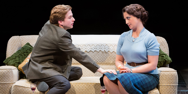 Billy (Harry McEntire) attempting to seduce Barbara (Rebekah Hinds) (Royal Exchange Theatre production photo)