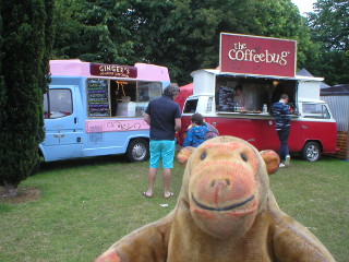 Mr Monkey deciding between ice cream and coffee