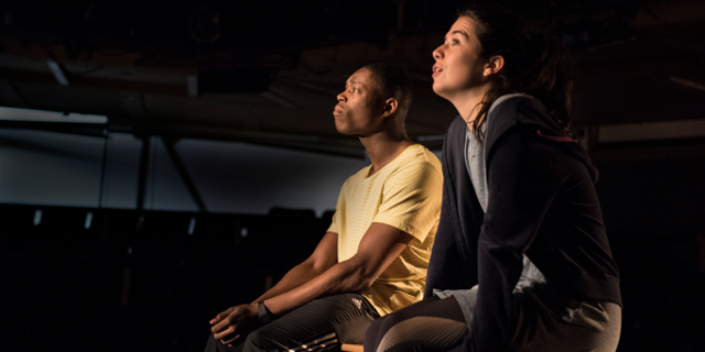 Patrick Elue as George Gibbs and Norah Lopez Holden as Emily Webb (production photo by Stephen King)