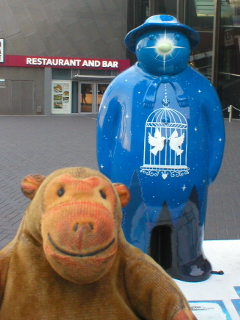 Mr Monkey looking at the Two Turtle Doves snowman