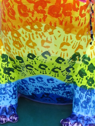 Handprints covering Sir Lovealot's front