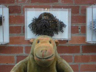 Mr Monkey looking at Dickens' beard knitted by Oyanga Gombo-Ochir