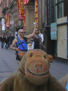 Mr Monkey watching Jason Minsky and William Titley arrive at the CUBE