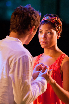 Cush Jumbo (Rosalind) and Ben Batt (Orlando) (Royal Exchange Theatre production photo)