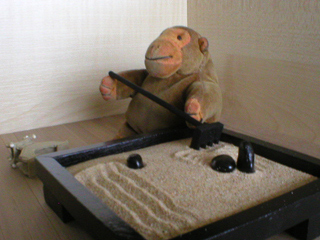 Mr Monkey raking the sand