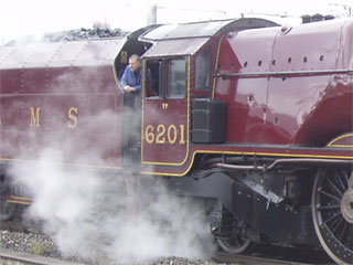 The cab of 6201 Princess Elizabeth seen from a neighbouring platform