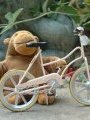 Mr Monkey stands by his bike