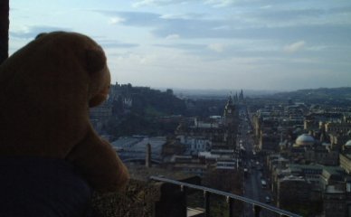 Mr Monkey looking down from the Nelson Monument