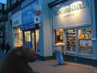 Mr Monkey outside Valvona and Crolla