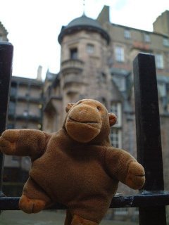 Mr Monkey on railings in front of the Writer's Museum