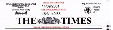 Masthead of Greenwich Edition of The Times, 14 September 2001