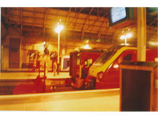 A row of trains at the buffers in Piccadilly Station