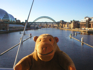 Mr Monkey looking up the Tyne from the Millennium Bridge