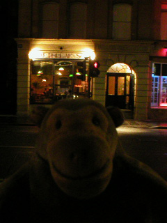 Mr Monkey outside Heartbreak Soup