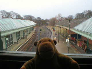 Mr Monkey at the track from the Tynemouth station bridge