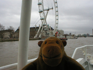 Mr Monkey looking back at the London Eye