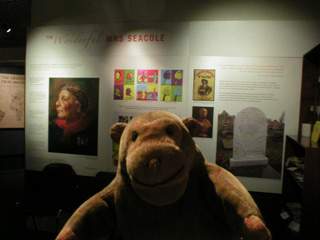 Mr Monkey looking at a temporary display about Mary Seacole
