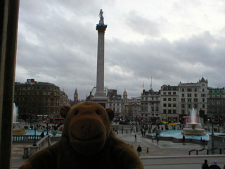 Mr Monkey looking at Nelson's Column from the National Gallery