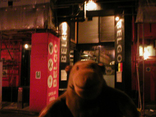 Mr Monkey outside the Belgo restaurant