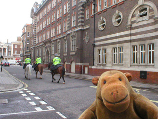 Mr Monkey watching police horses on Great Scotland Yard