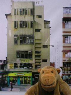 Mr Monkey finding 'his' shop on the main Lee Tung Street banner