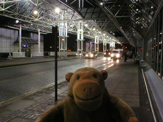 Mr Monkey outside Terminal 2 at Ringway