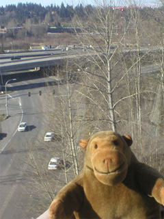 Mr Monkey looking down from the Wilburton Trestle