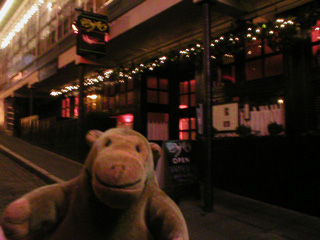 Mr Monkey outside Il Bistro