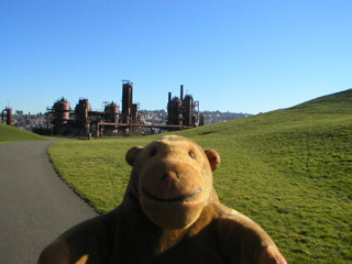 Mr Monkey looking at Gasworks Park from a distance