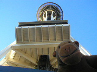Mr Monkey looking up at the Needle from the base