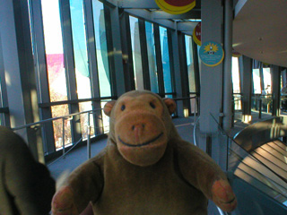 Mr Monkey on the ramp to the Space Needle's lifts