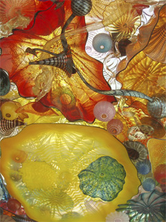 Chihuly Seaform glassworks in the ceiling of the Seaform Pavilion