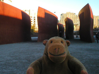 Mr Monkey looking at the Keep and railway arches from a distance