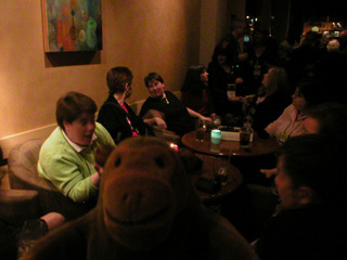 Mr Monkey with friends in the hotel bar