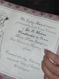 Donna's Leftie Award certificate