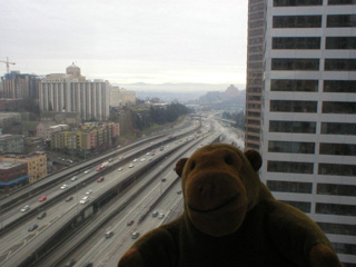 Mr Monkey looking out of his hotel window