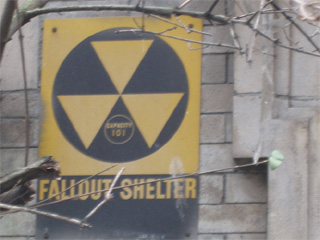 The fallout shelter sign on the First United Methodist Church