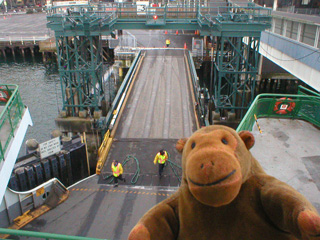 Mr Monkey looking down at the ferry terminal