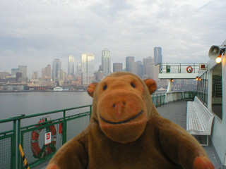 Mr Monkey running along the upper deck of the ferry