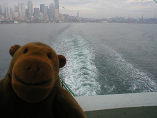 Mr Monkey looking at the ferry's wake