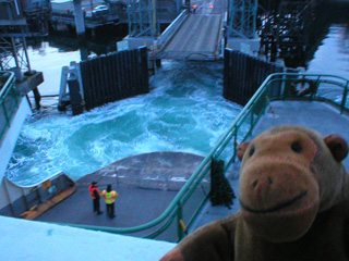 Mr Monkey looking at the ferry about to dock