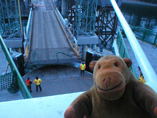 Mr Monkey watching the car loading gangplank being attached