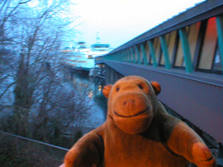 Mr Monkey looking at the boarding ramp for the ferry