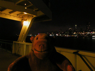 Mr Monkey looking towards Seattle from the ferry