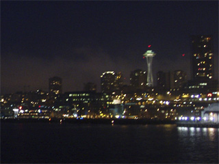 Seattle Center at night from the Bainbridge ferry