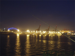 The Port of Seattle lit up at night