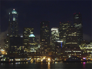 Downtown tower blocks at night